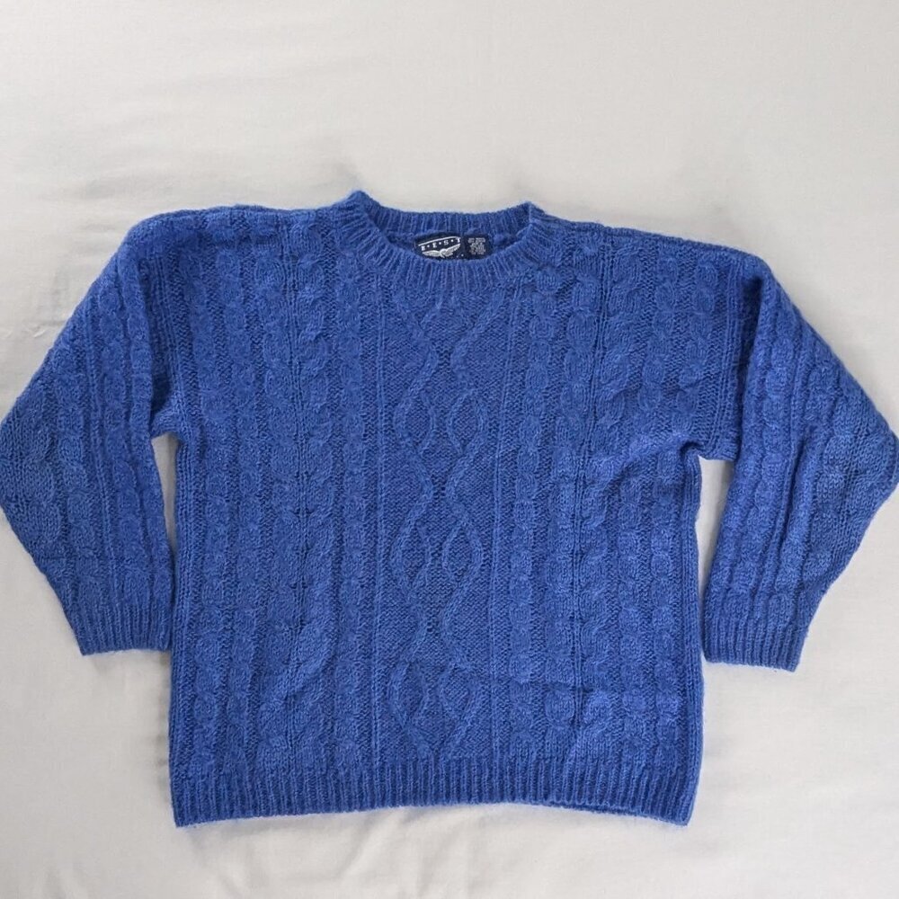 VTG Blue Cable Knit Mohair Crewneck Sweater Academia Revival